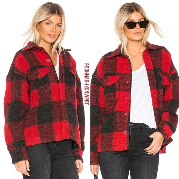 Anine Bing Jackets & Blazers - ANINE BING ❥ Bobbi Red Black Plaid Flannel  Winter Coat Jacket XS